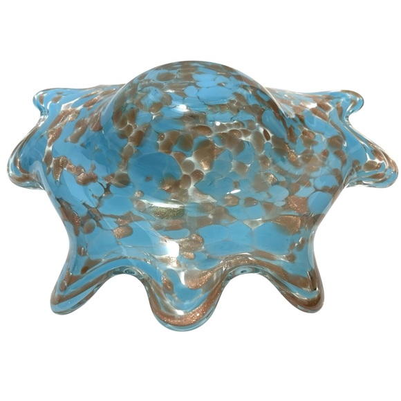 Vintage 1970s Murano Art Glass Decorative Bowl Stretch Fingers Blue Copper Clear - Picture 10 of 11